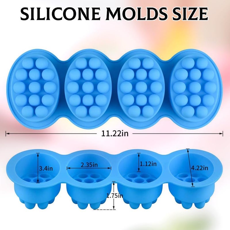 SJ Massage Soap Mold - 2 Pcs, 4 Cavities Silicone Soap Mold for Soap Making, Handmade Hair Brush Shampoo Bar Molds, Food Grade BPA Free(Blue and Green) - Image 4